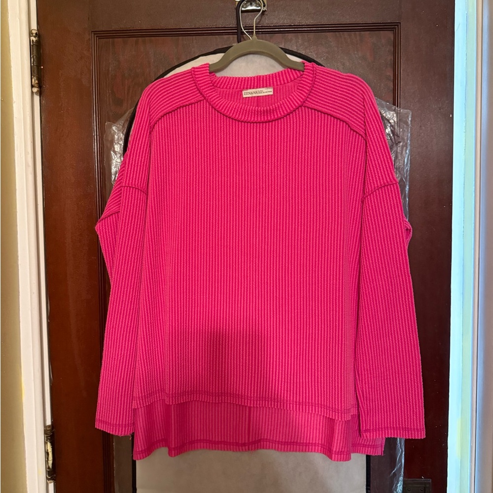 Zenana Outfitters Fuchsia Ribbed Blouse